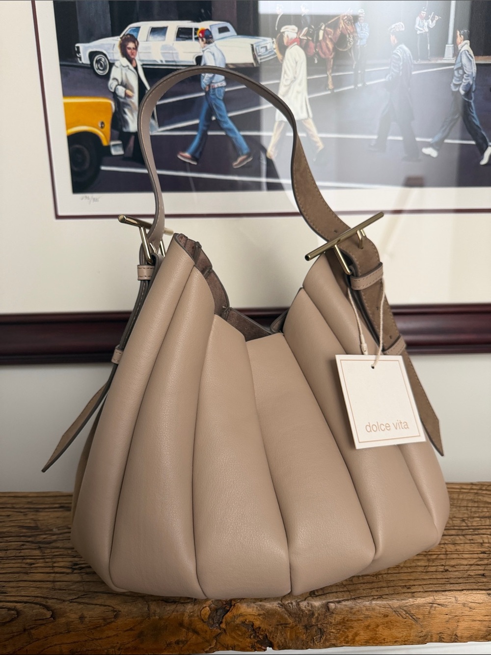 Dolce Vita Taupe Pleated Shoulder Bag